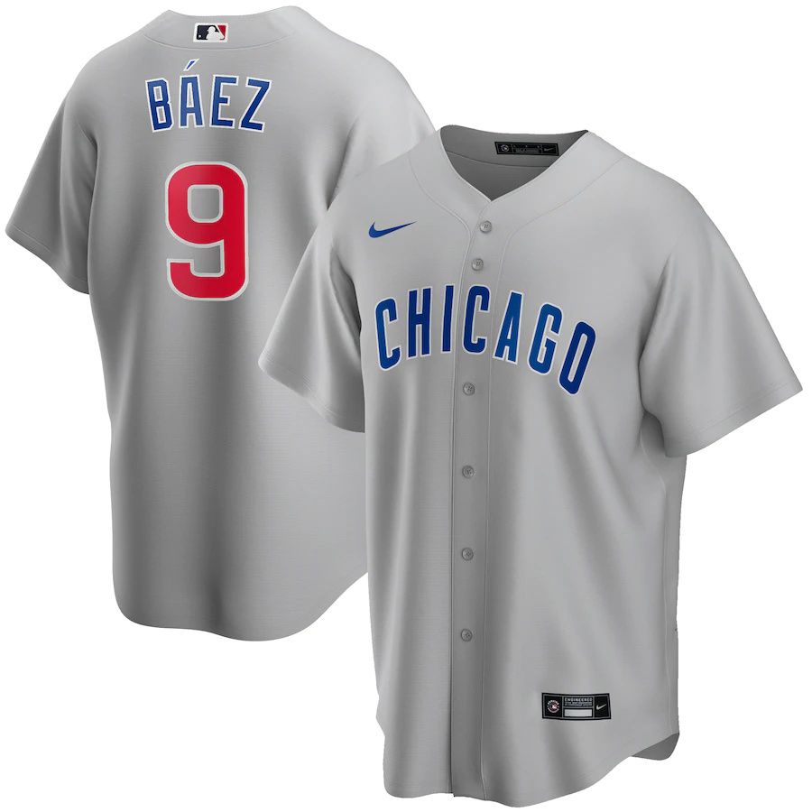 Mens Chicago Cubs #9 Javier Baez Nike Gray Road Replica Player Name MLB Jerseys->chicago cubs->MLB Jersey